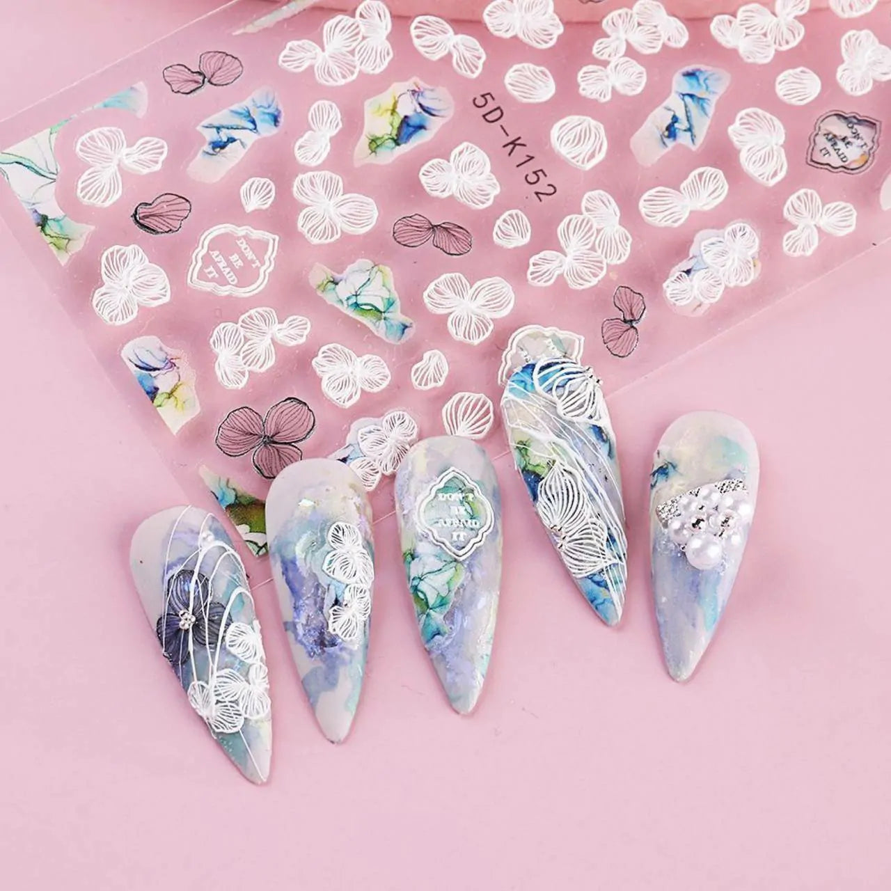 White Flowers And Leaves 5D Nail Art Sticker Sheets (5D-K152)