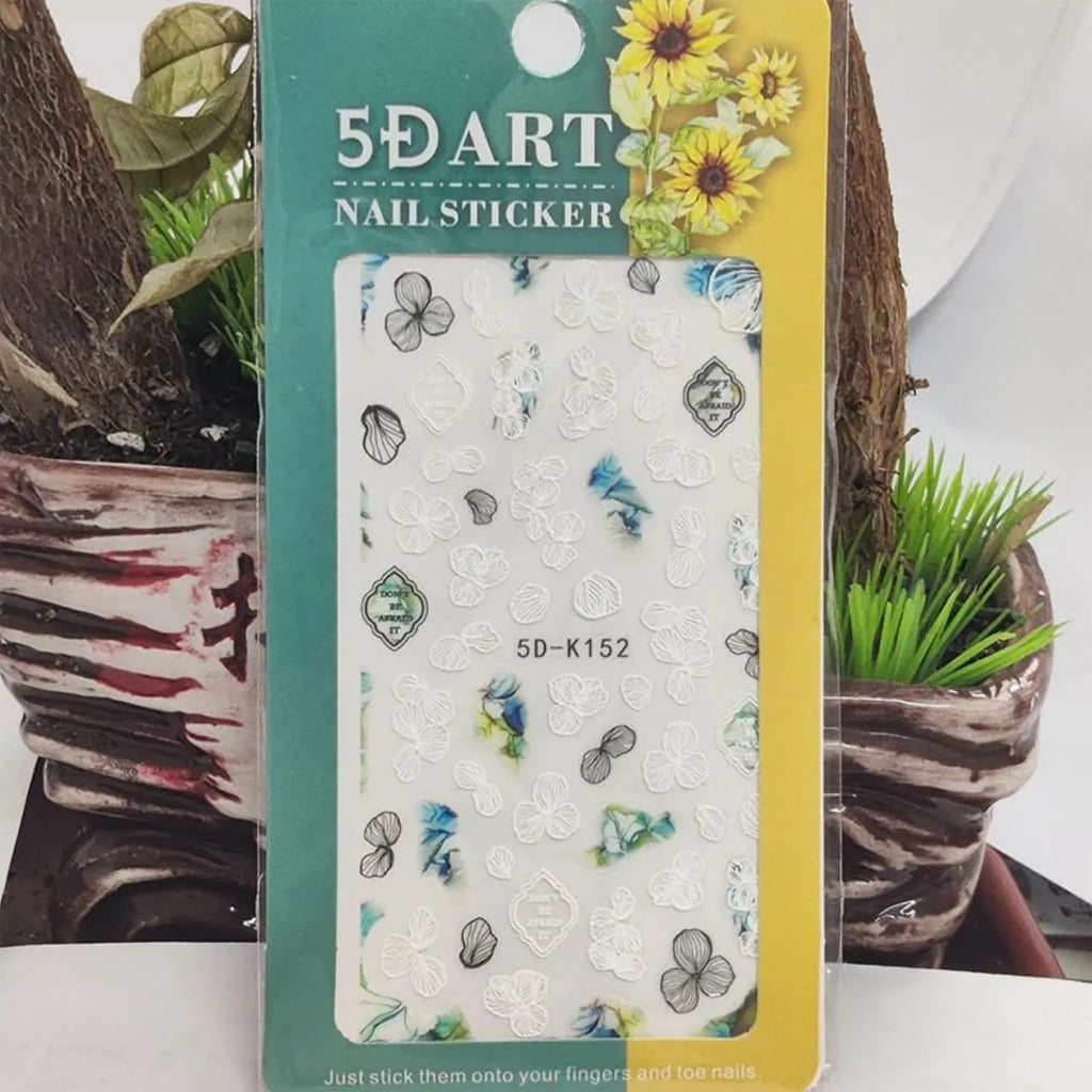 White Flowers And Leaves 5D Nail Art Sticker Sheets (5D-K152)