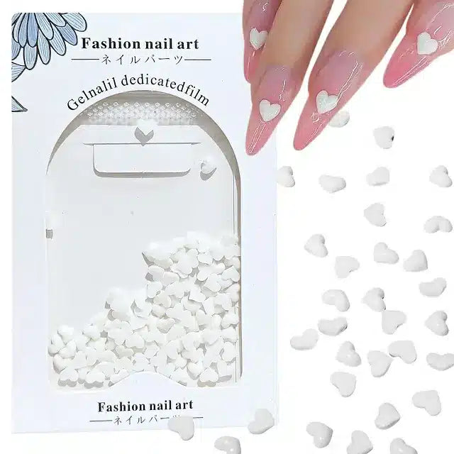 White Heart Nail Art Charms
