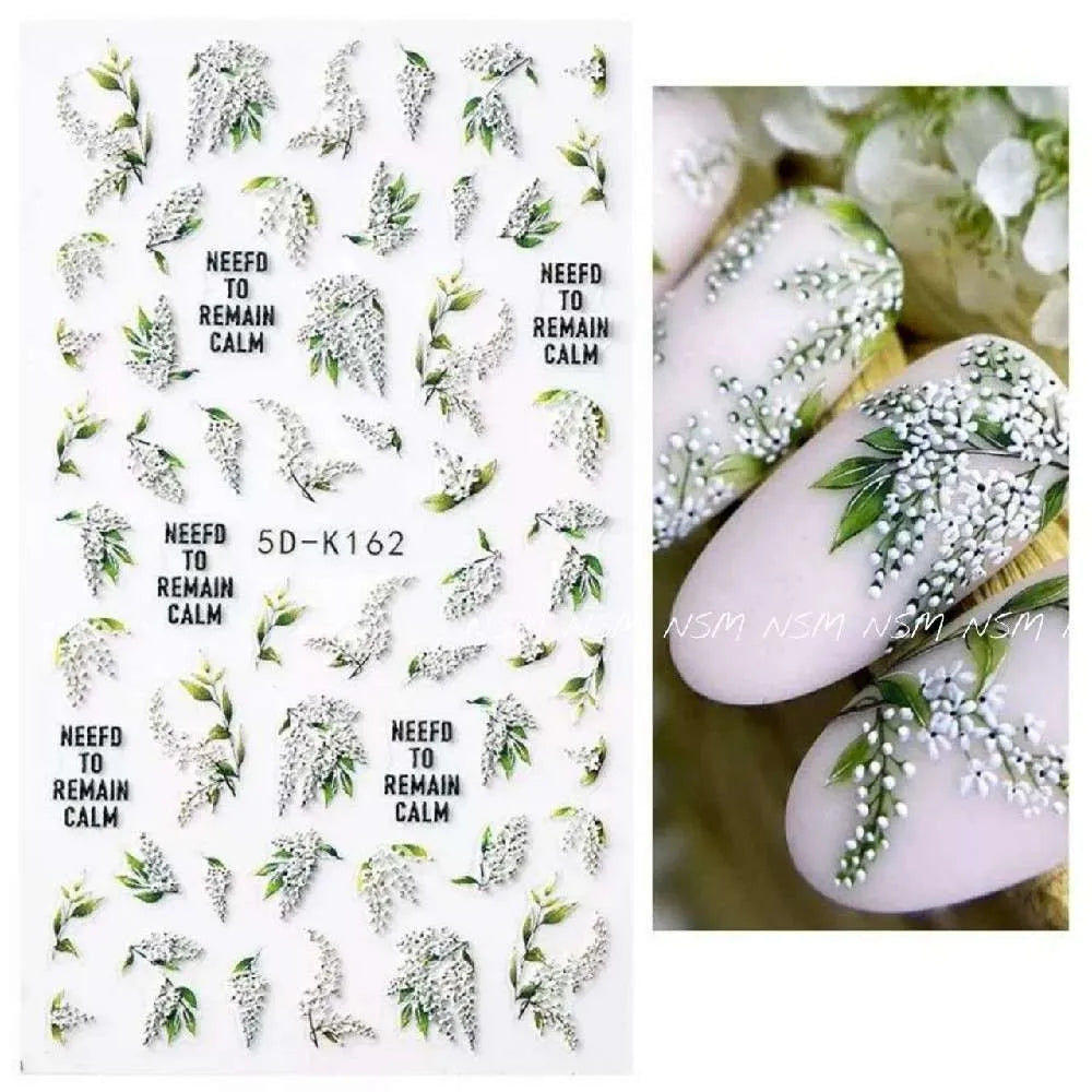White Lilly Embossed 5D Sticker Sheets (5D-K162)