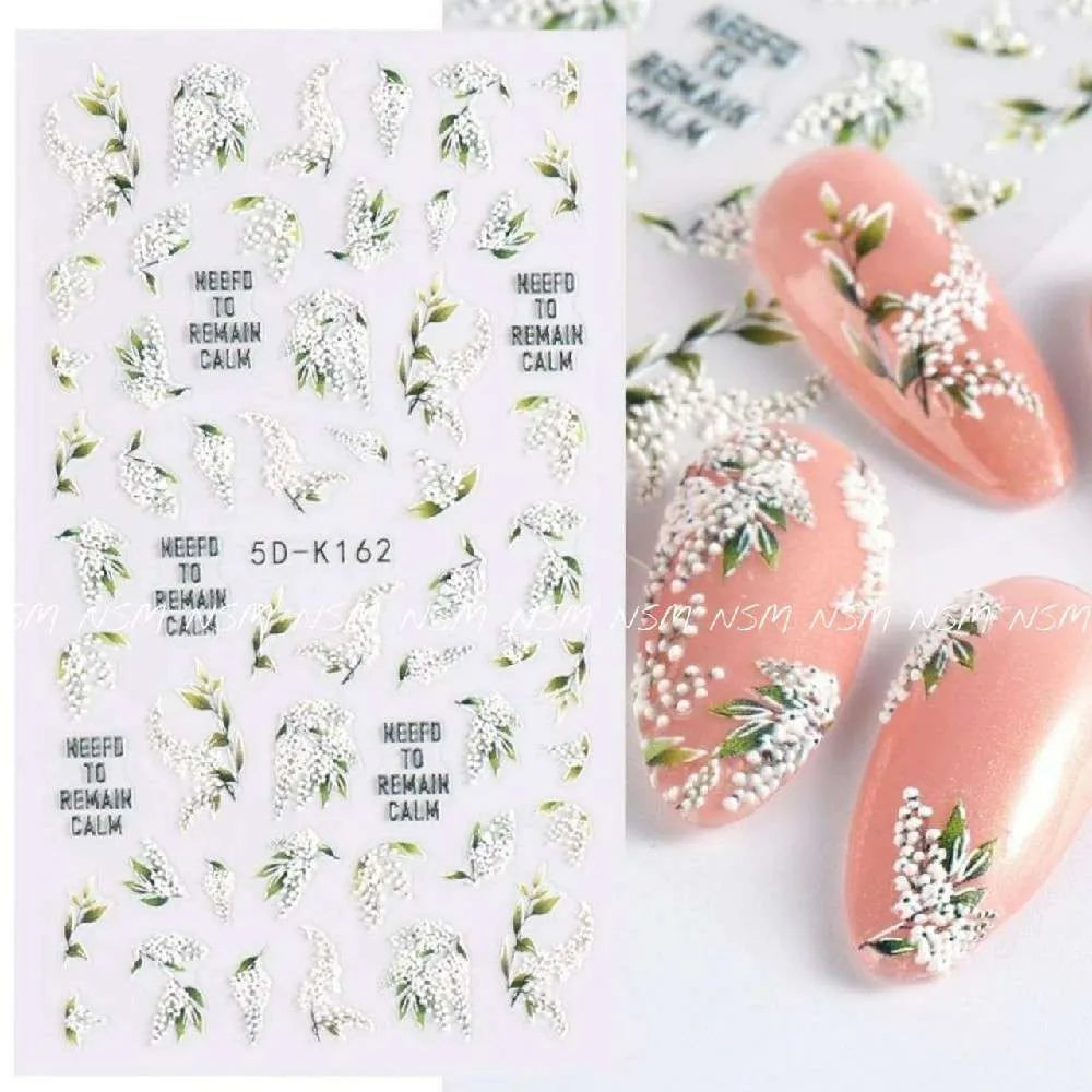 White Lilly Embossed 5D Sticker Sheets (5D-K162)