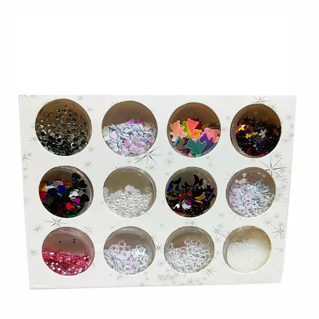 White Mylars, Pink Chunks, Pearl And Multi Colored Nail Art Mylars (Set Of 12)