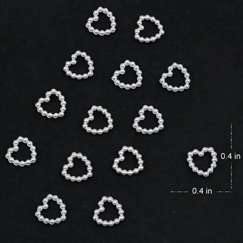 White Pearl Hearts Nail Charms (Pack Of 10 Pcs)