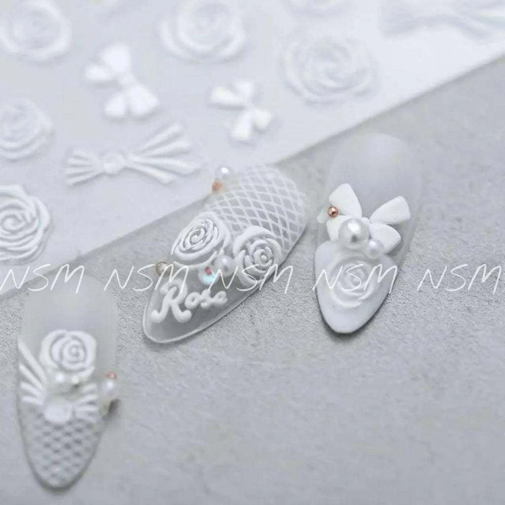 White Rose And Ribbons 5D Sticker Sheets (5D - K129)