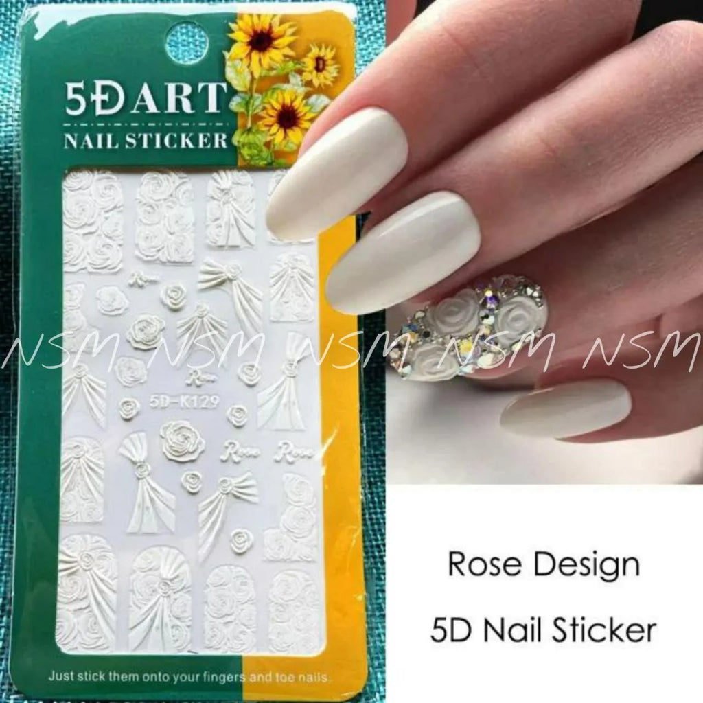 White Rose And Ribbons 5D Sticker Sheets (5D - K129)