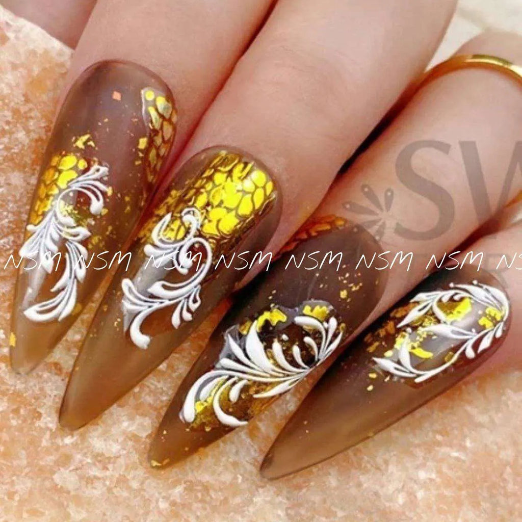White Swirls And Gold Design 5D Sticker Sheets (5D-K170)
