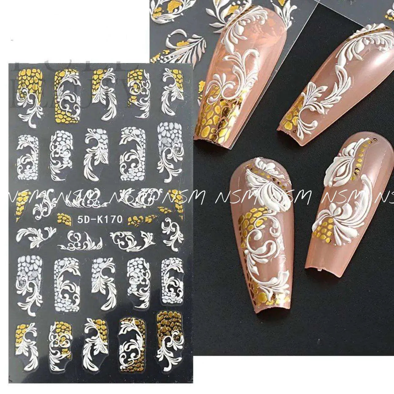 White Swirls And Gold Design 5D Sticker Sheets (5D-K170)