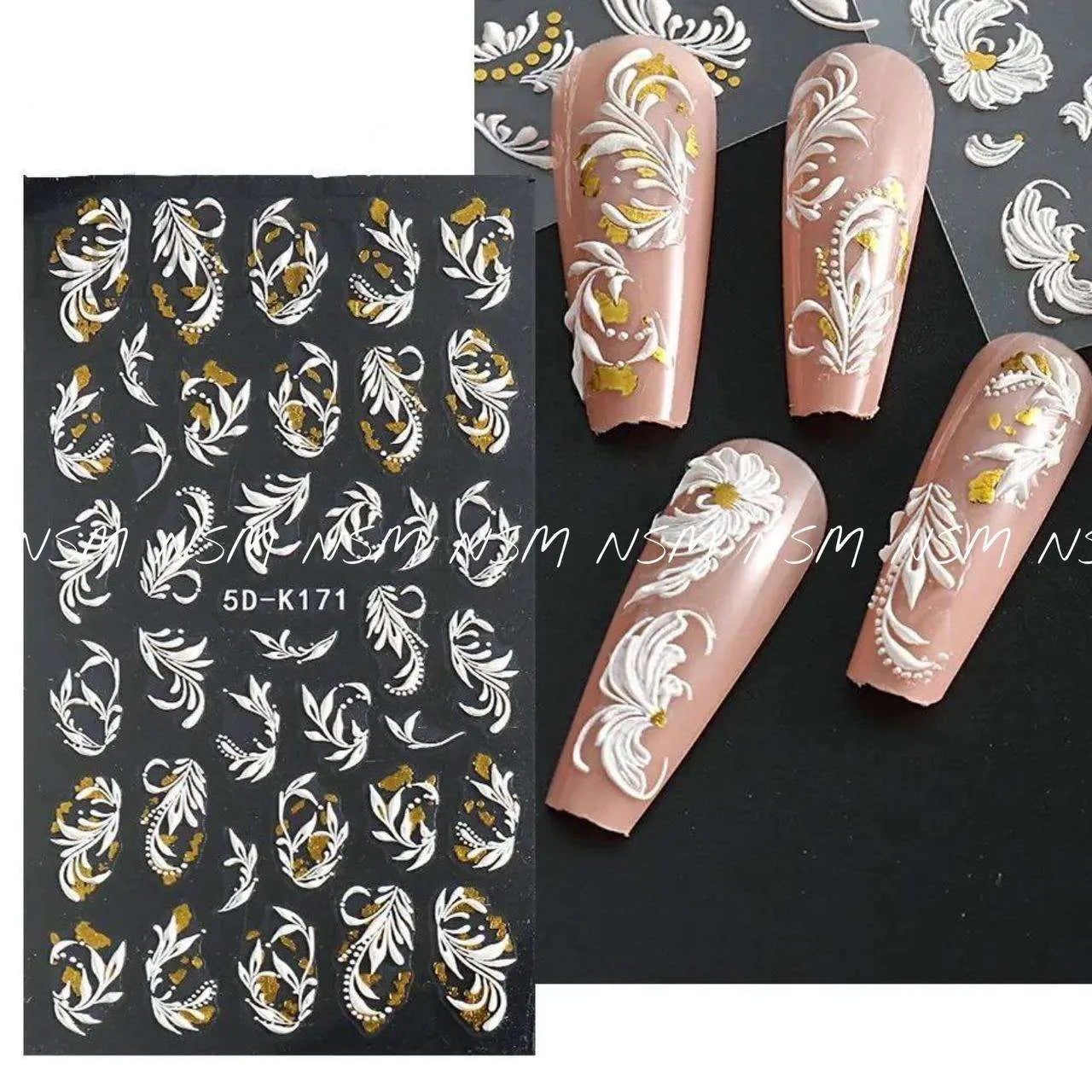 White Swirls And Gold Design 5D Sticker Sheets (5D-K171)