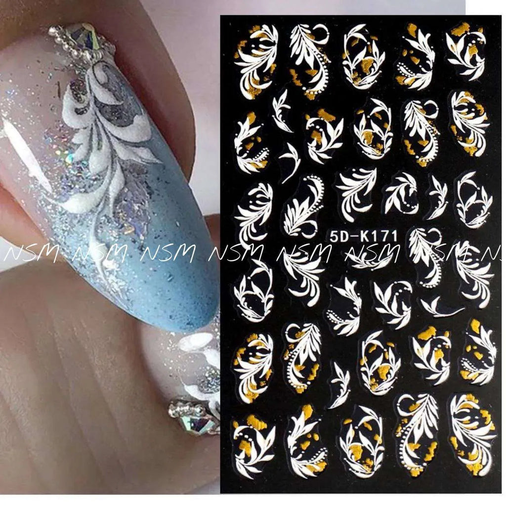White Swirls And Gold Design 5D Sticker Sheets (5D-K171)