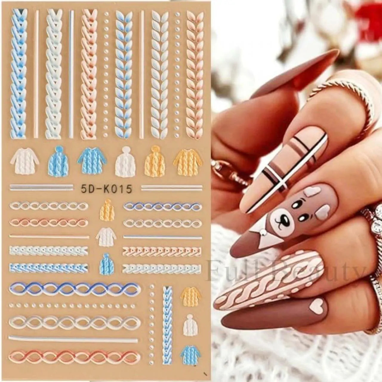 Winter And Sweaters Themed 5D Nail Art Sticker Sheets (5D-K015)