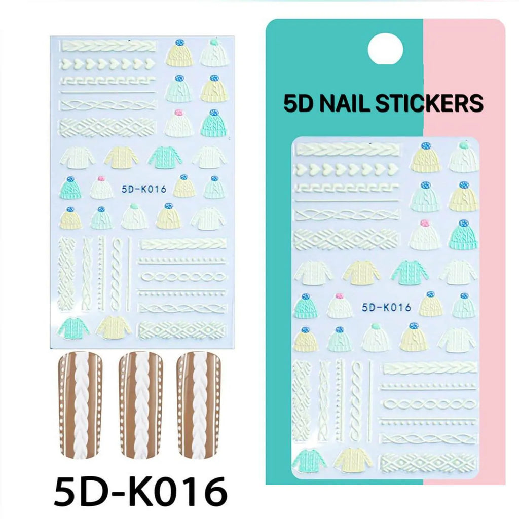 Winter And Sweaters Themed 5D Nail Art Sticker Sheets (5D-K016)