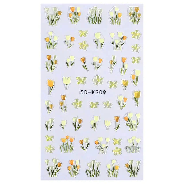 Yellow Tulips Flower 5D Nail Stickers Sheet (5D-K309)