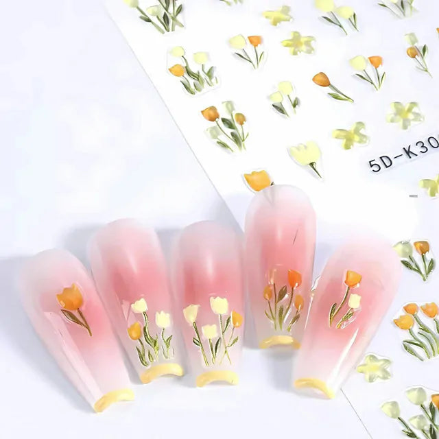 Yellow Tulips Flower 5D Nail Stickers Sheet (5D-K309)