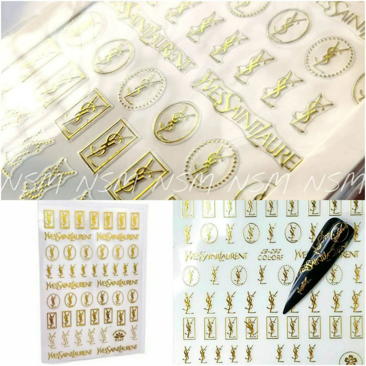 Yevs Saint Lauren Gold And Silver Brand Nail Art Sticker Sheets