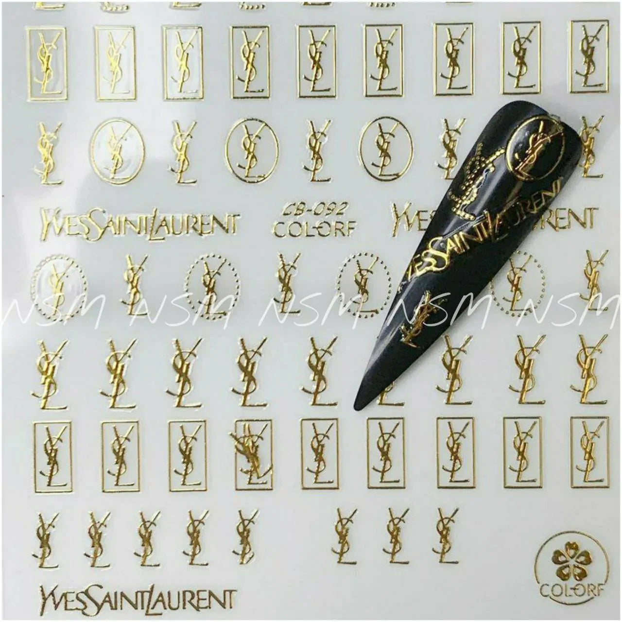 Yevs Saint Lauren Gold And Silver Brand Nail Art Sticker Sheets