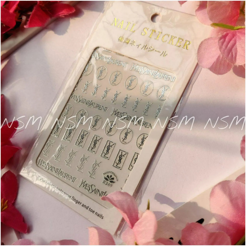 Yevs Saint Lauren Gold And Silver Brand Nail Art Sticker Sheets