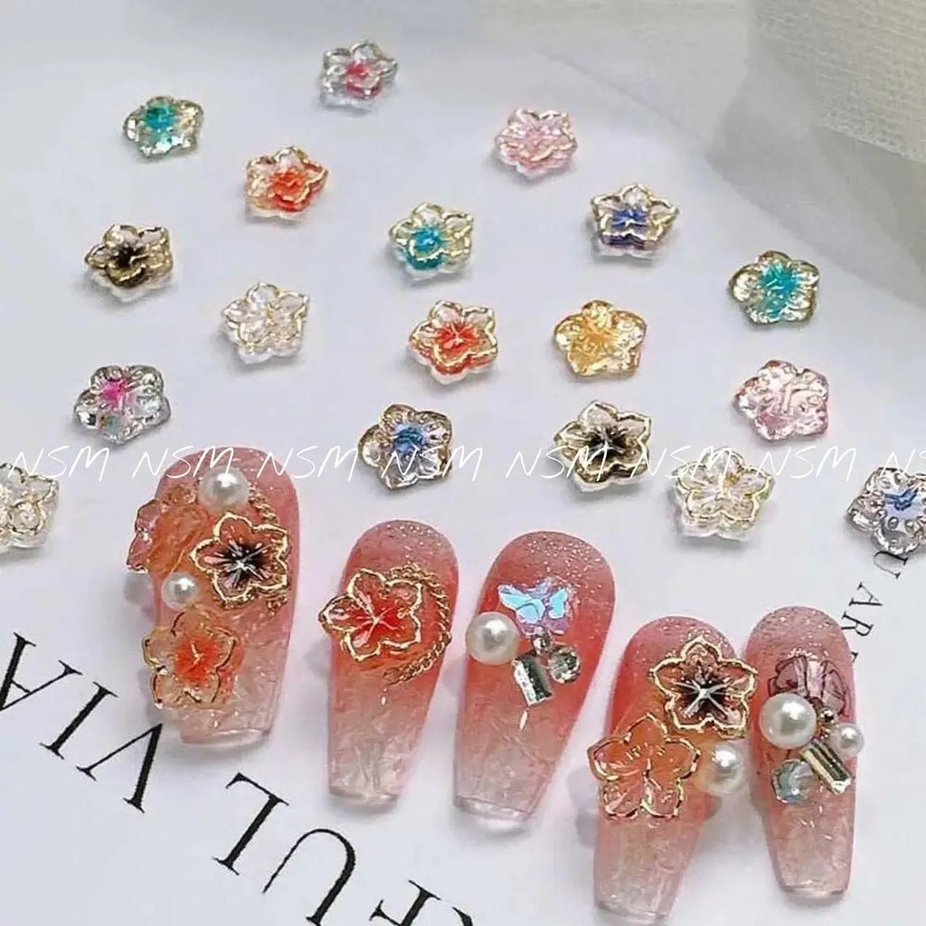 Multicolour Flowers Nail Charms