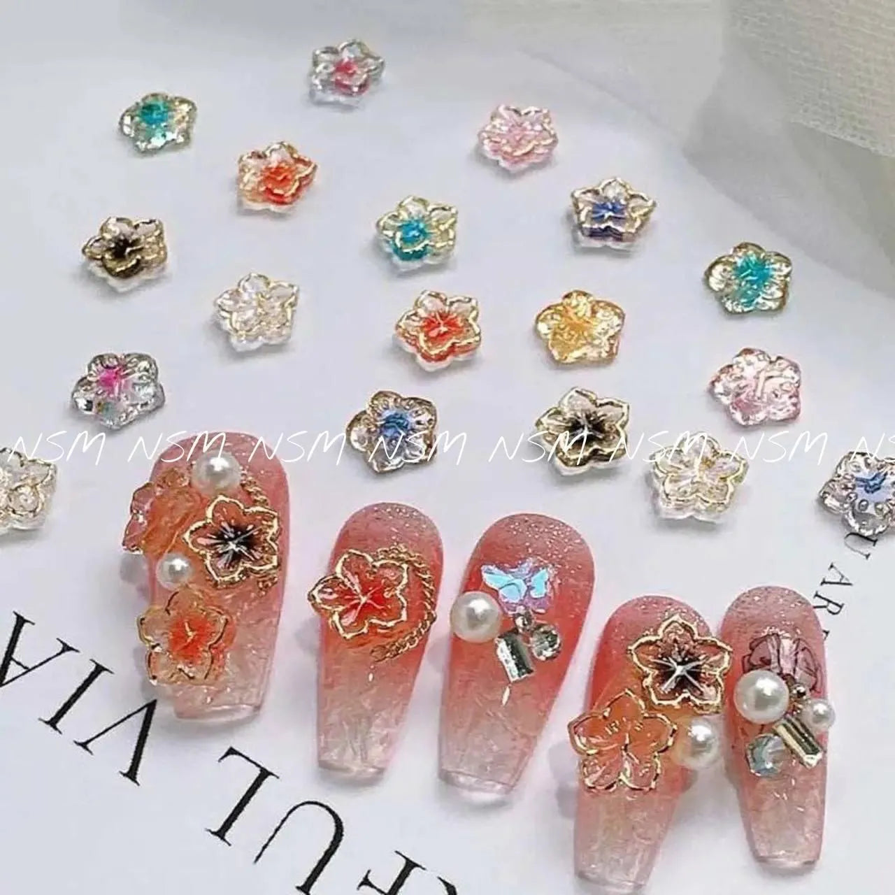 Multicolour Flowers Nail Charms