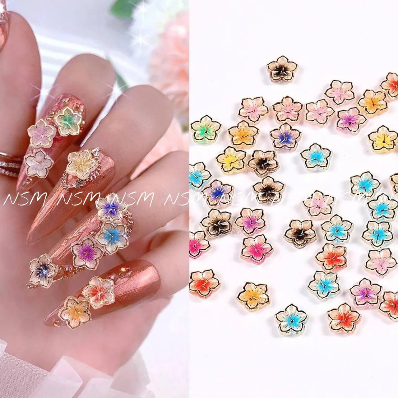 Multicolour Flowers Nail Charms