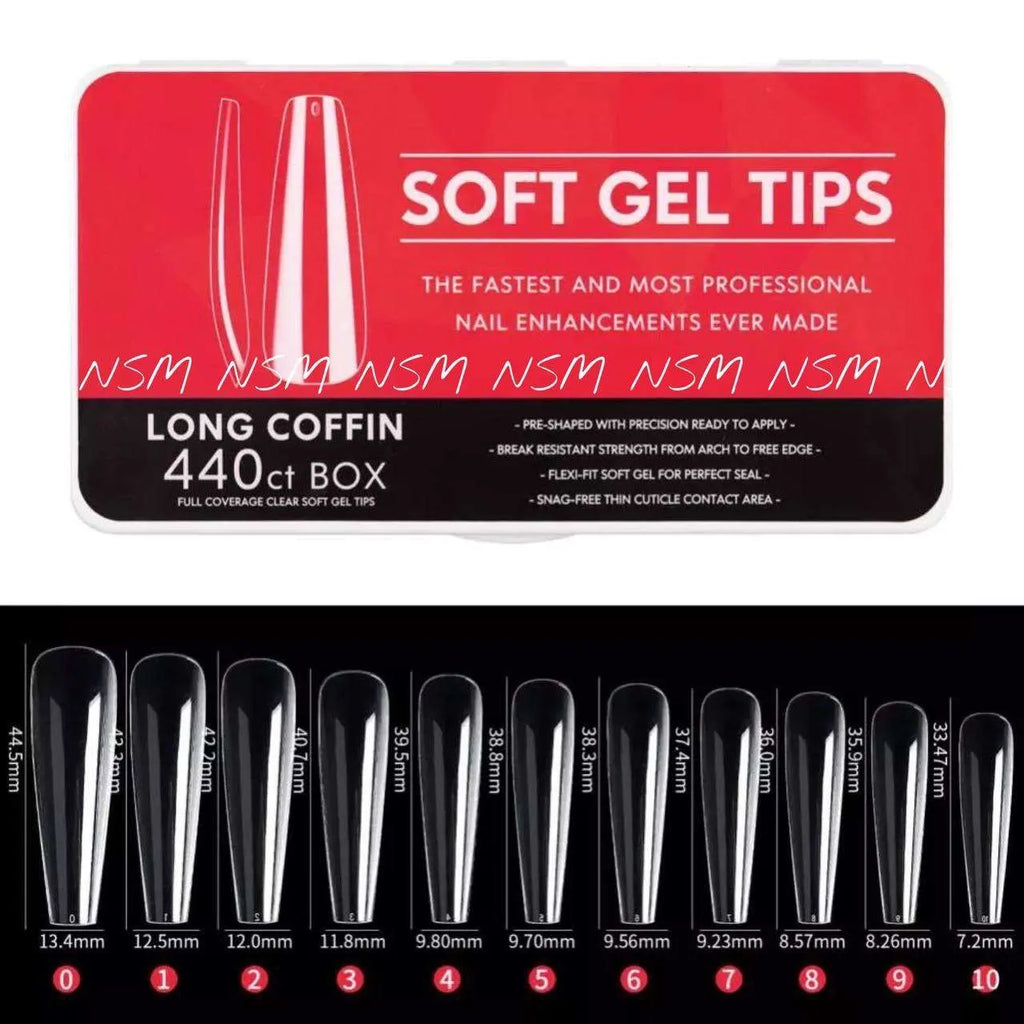 Long Coffin Soft Gel Tips Box (440 tips)