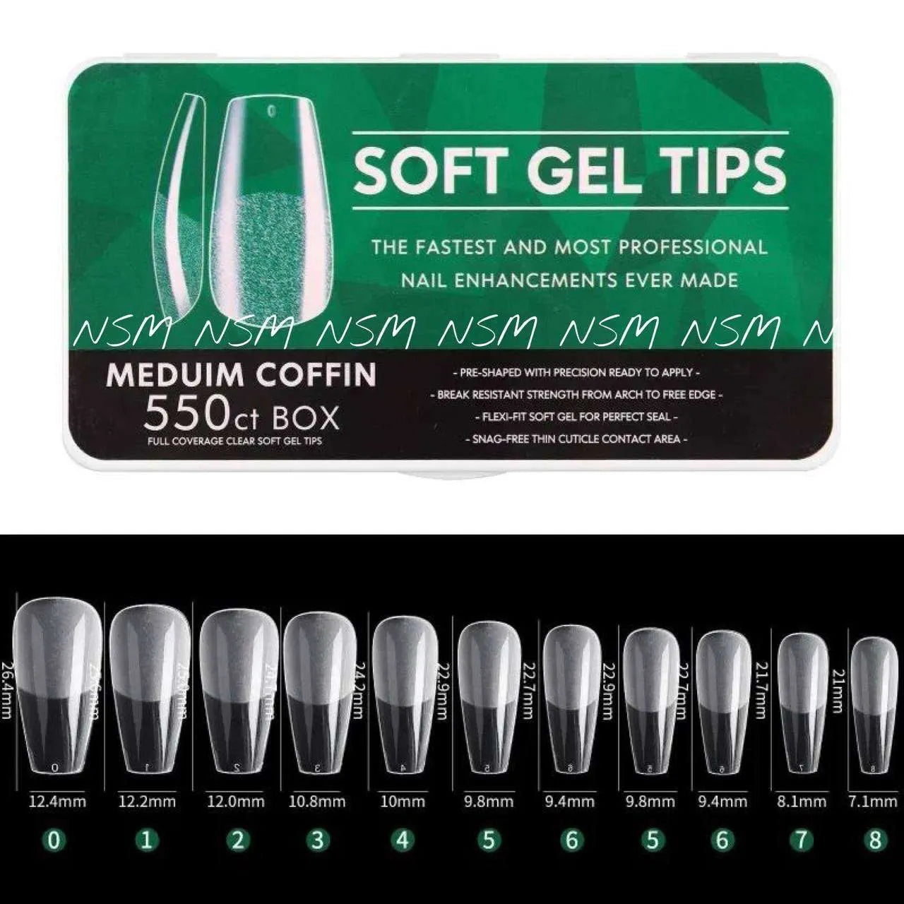 Medium Coffin Semi Frosted Soft Gel Tips Box (550 tips)