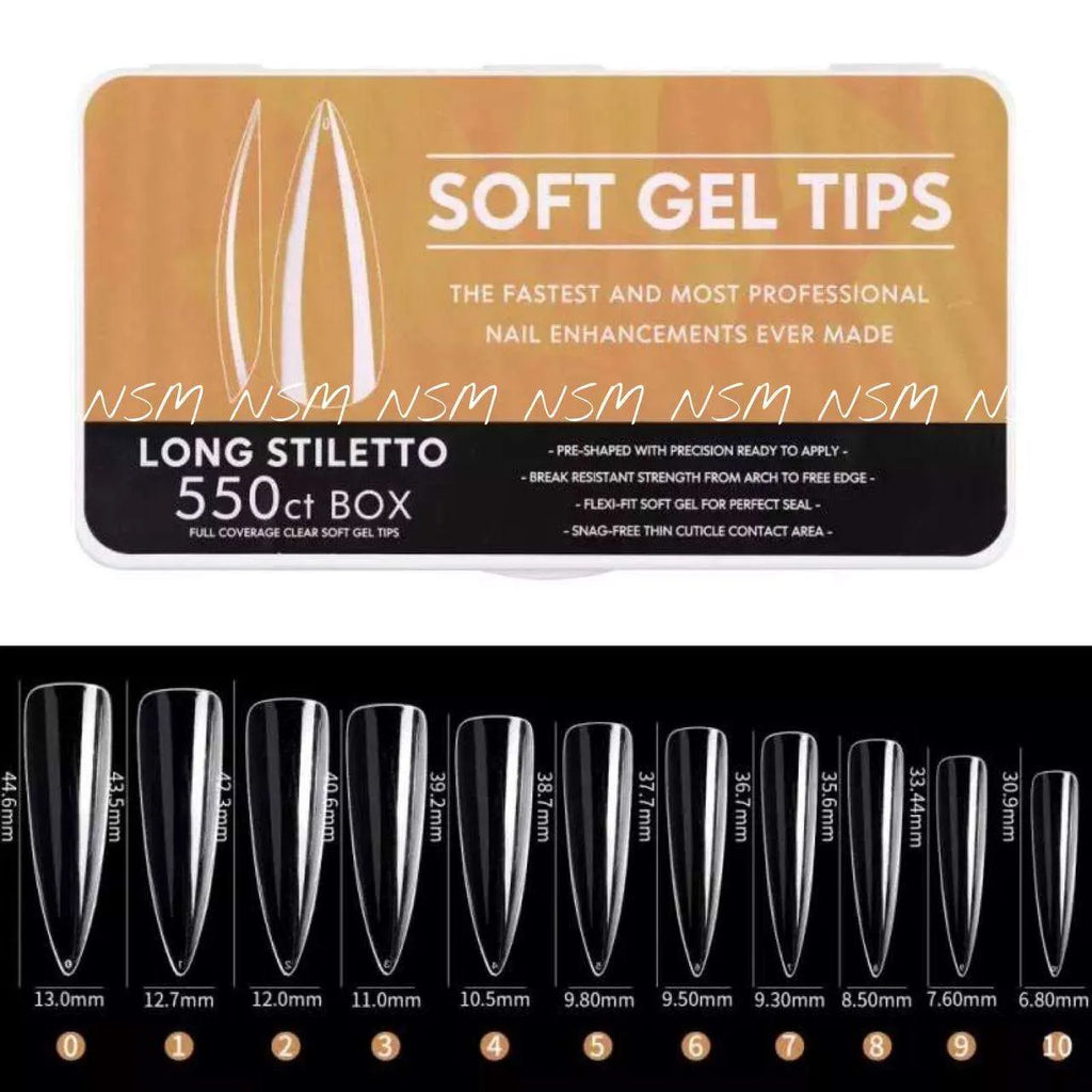 Long Stiletto Soft Gel Tips Box (550 tips)