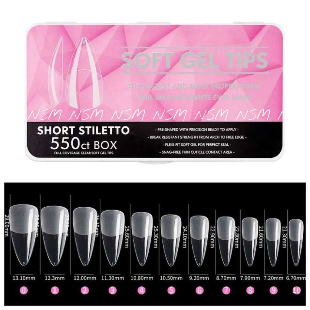 Short Medium Stiletto Soft Gel Tips Box (550 tips)