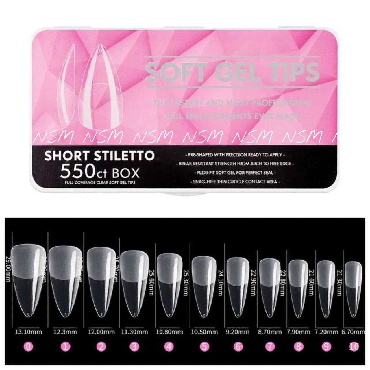 Short Medium Stiletto Soft Gel Tips Box (550 tips)