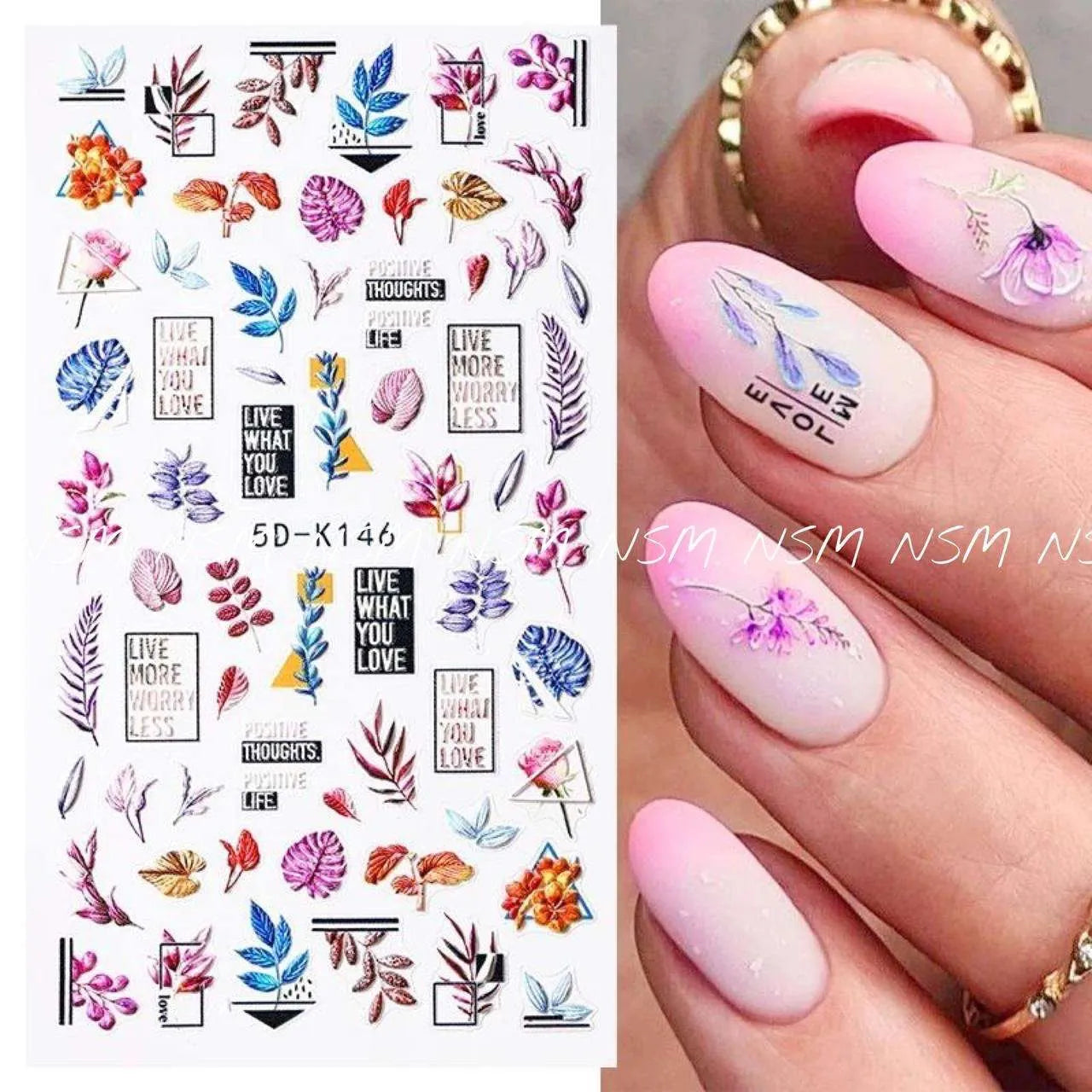 Multi Color Leaves And Texts 5D Sticker Sheets (5D-K146)