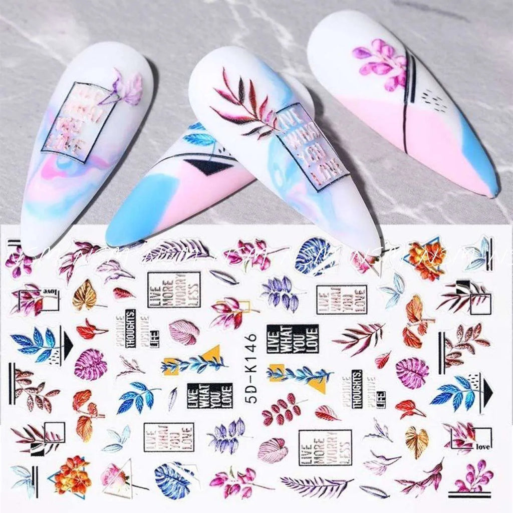 Multi Color Leaves And Texts 5D Sticker Sheets (5D-K146)