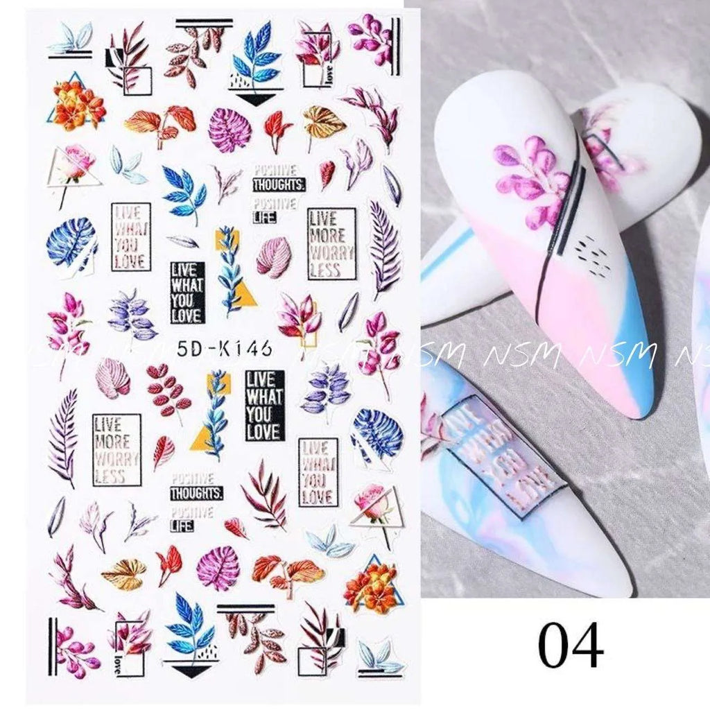 Multi Color Leaves And Texts 5D Sticker Sheets (5D-K146)
