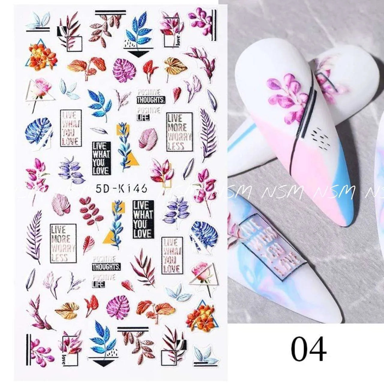 Multi Color Leaves And Texts 5D Sticker Sheets (5D-K146)