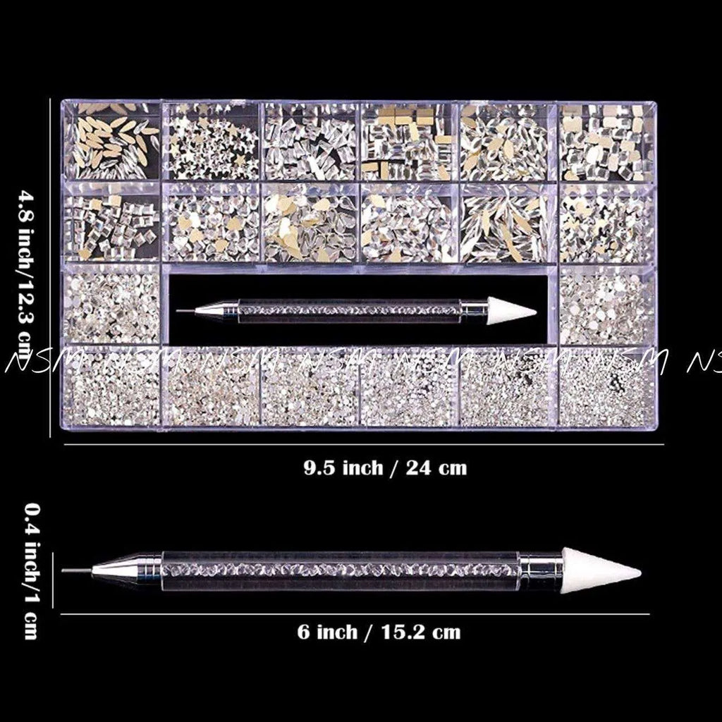 Multiple Sized Silver Rhinestones And Stone Picker Nail Art Set