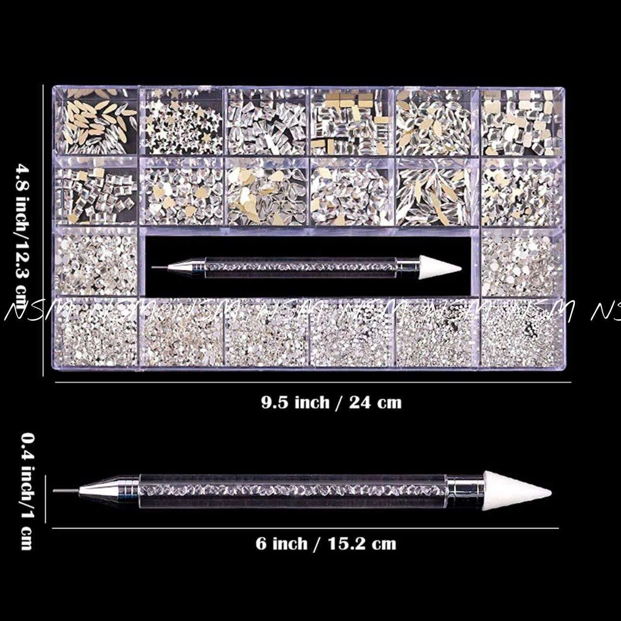 Multiple Sized Silver Rhinestones And Stone Picker Nail Art Set