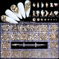 Multiple Sized Champagne Gold Rhinestones and Stone Picker Nail Art Set