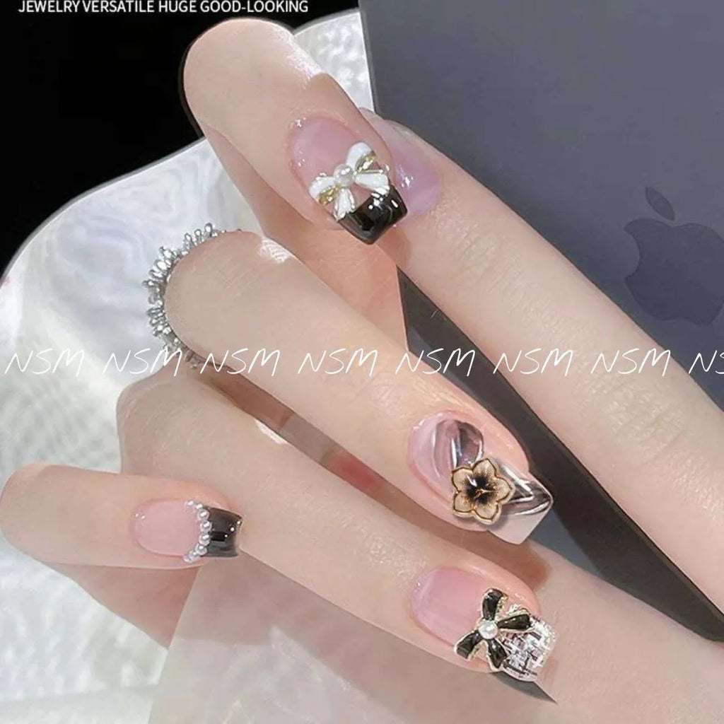 Black And White Pearl Bow Nail Charms (Pack of 10 Pcs)