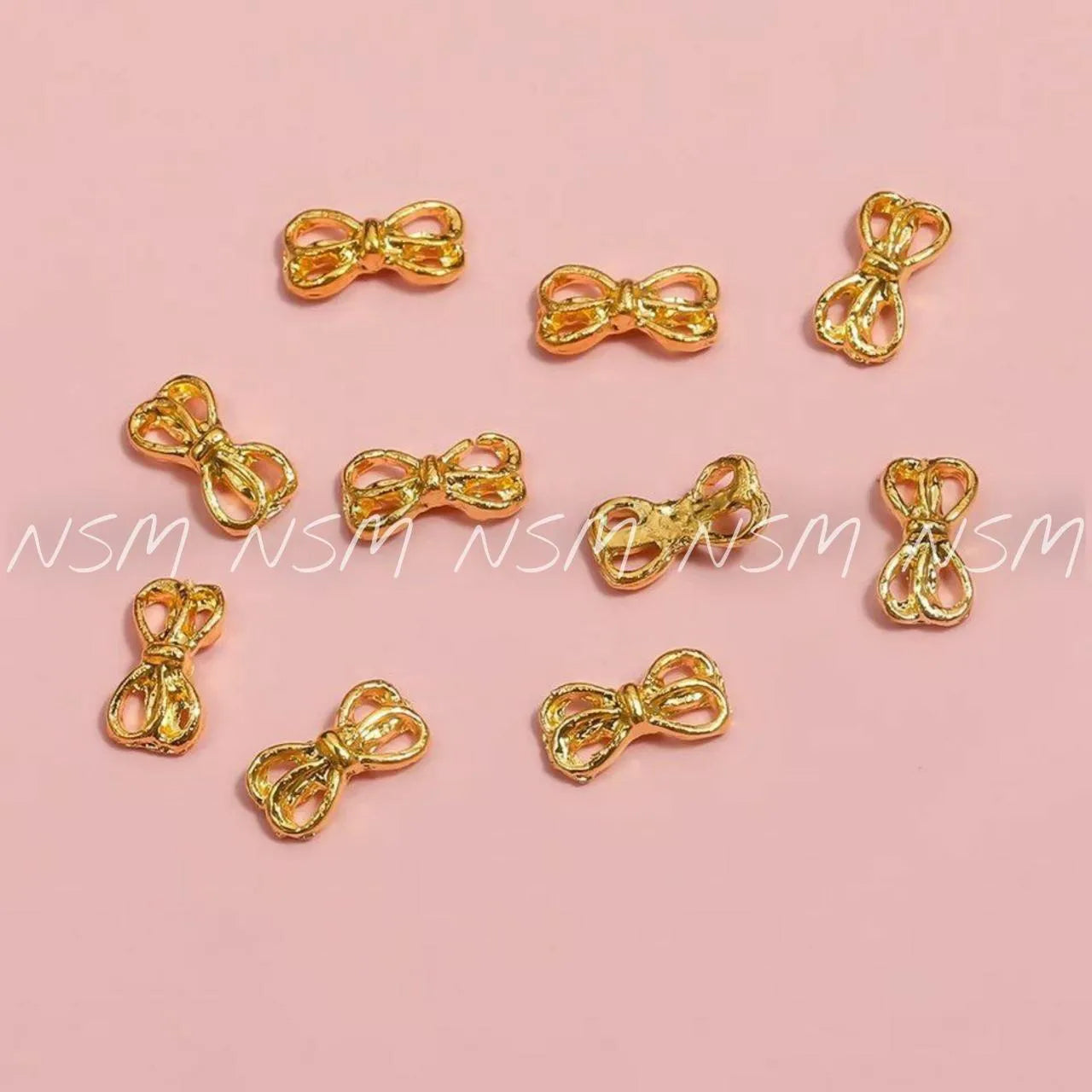 Gold Hollow Bow Nail Charms (Pack Of 10 Pcs)