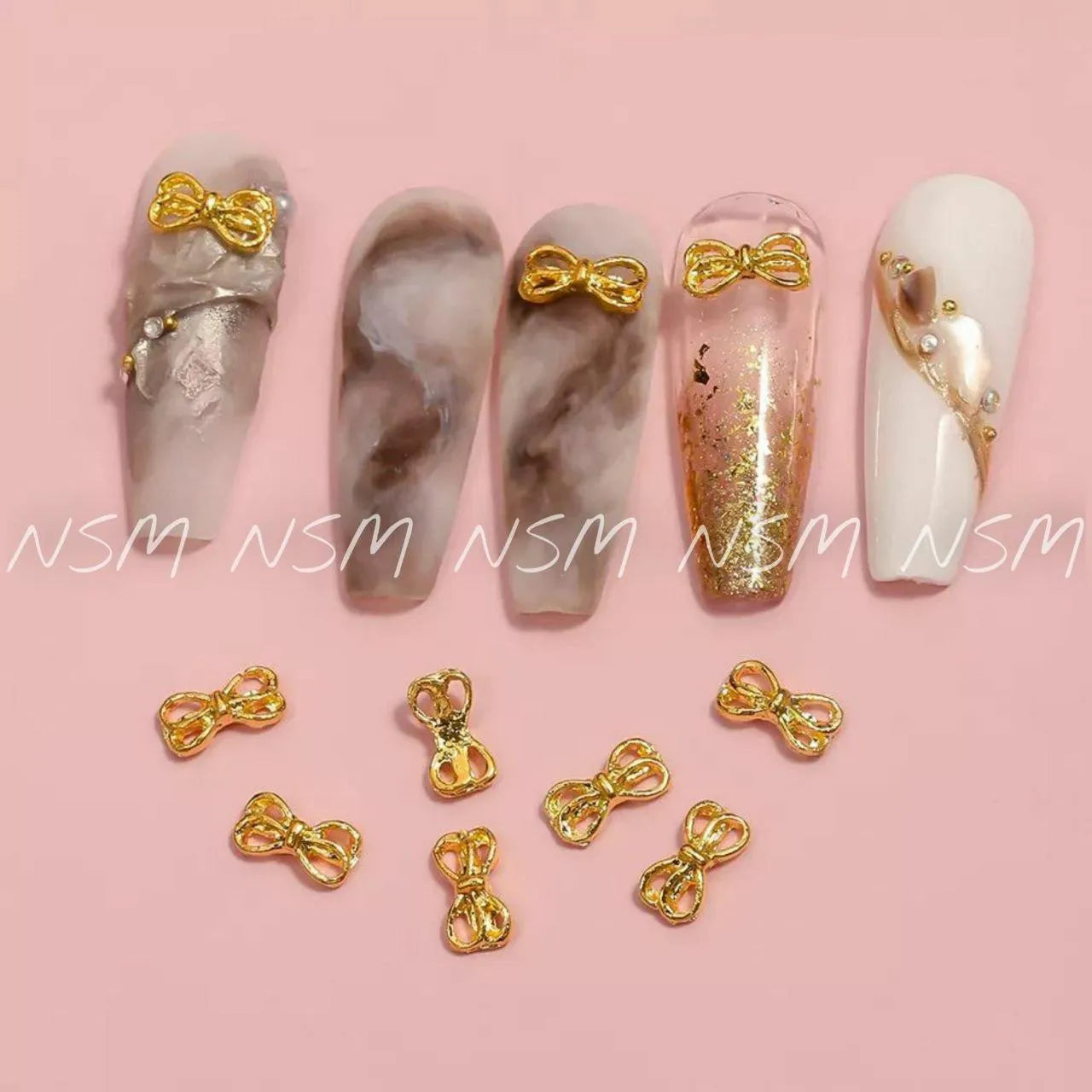 Gold Hollow Bow Nail Charms (Pack Of 10 Pcs)