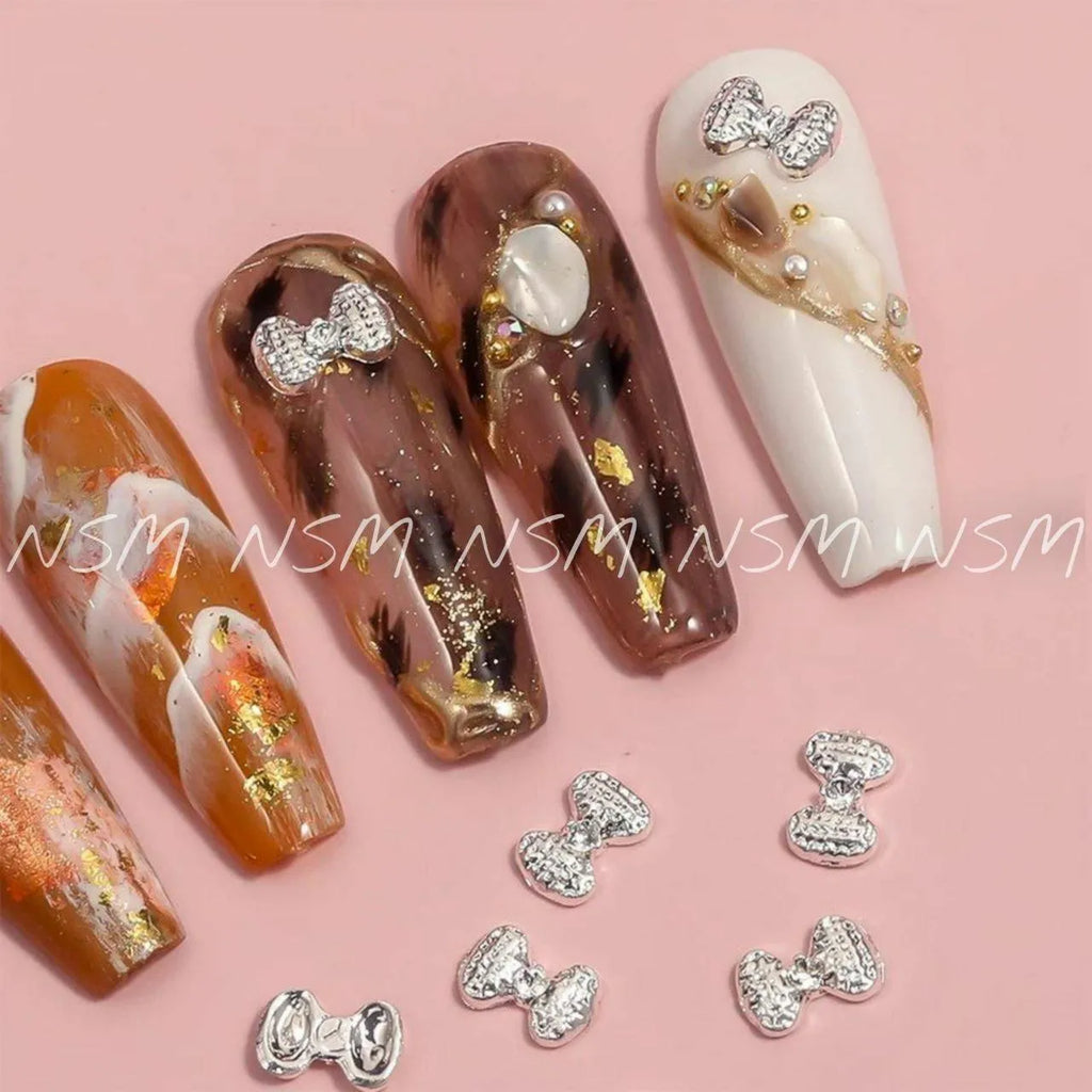 Silver Bow Nail Charms (Pack Of 10 Pcs)