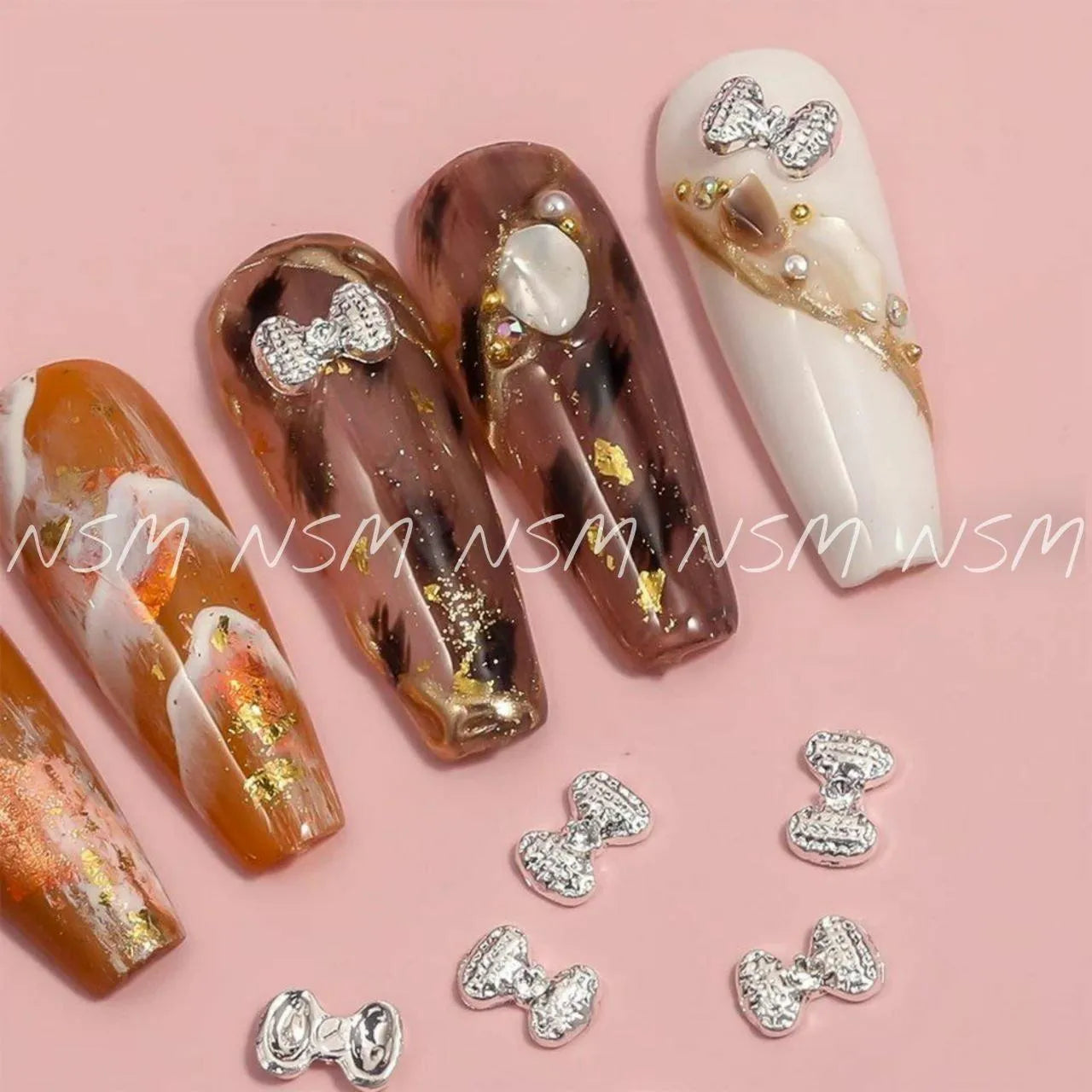 Silver Bow Nail Charms (Pack Of 10 Pcs)