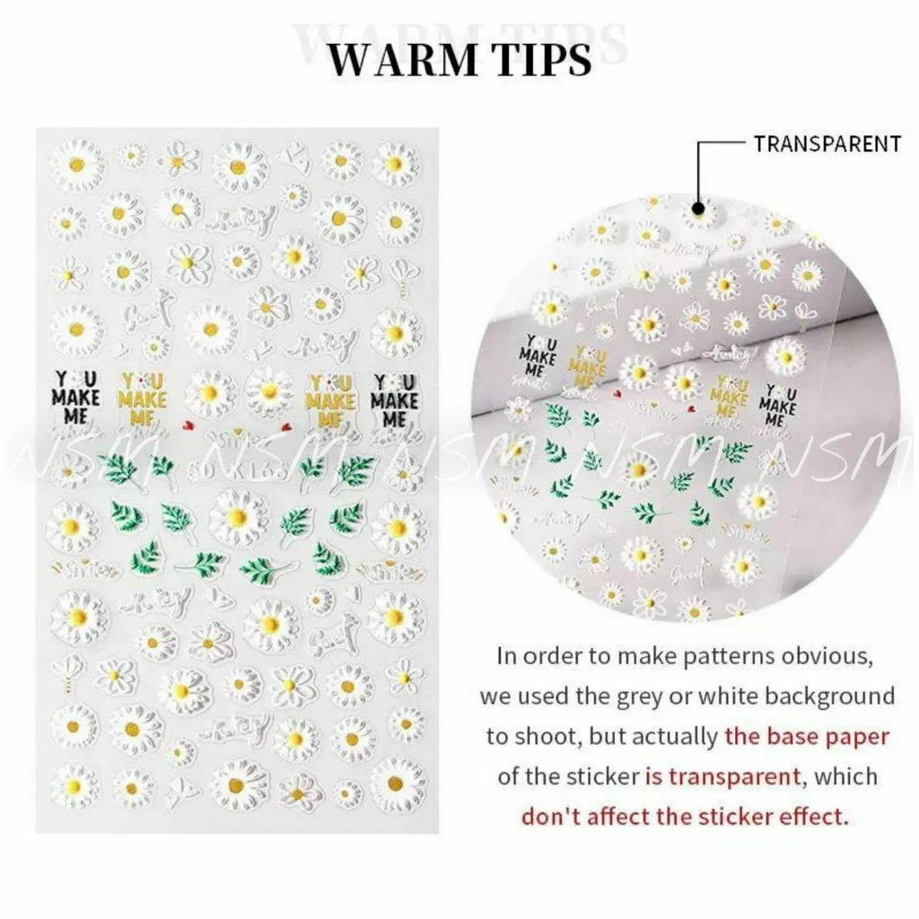 Daisy Flowers And Leaves 5D Sticker Sheets (5D - K166)