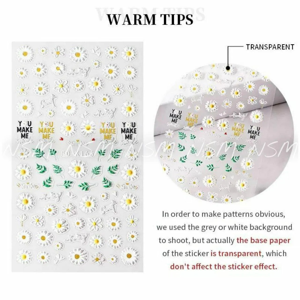 Daisy Flowers And Leaves 5D Sticker Sheets (5D - K166)