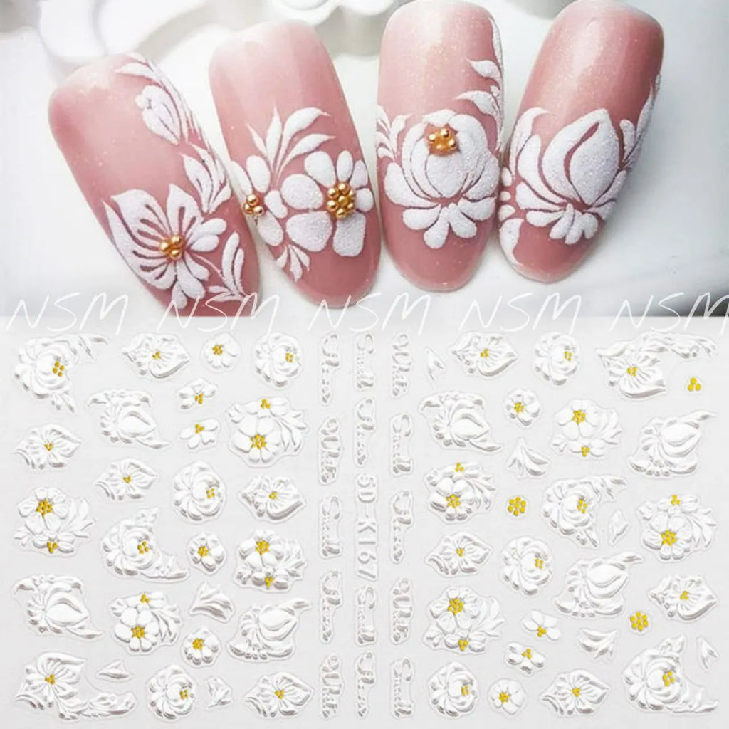 Beautiful White Flowers 5D Sticker Sheets