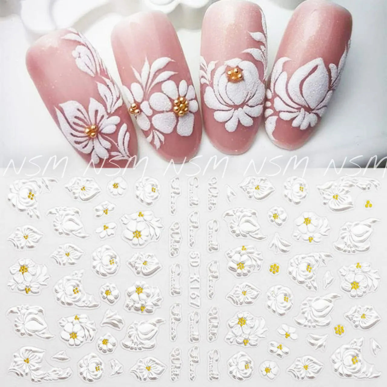 Beautiful White Flowers 5D Sticker Sheets